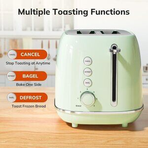 2SliceToaster Retro Stainless green Steel Toaster with Bagel Bread Shade Setting